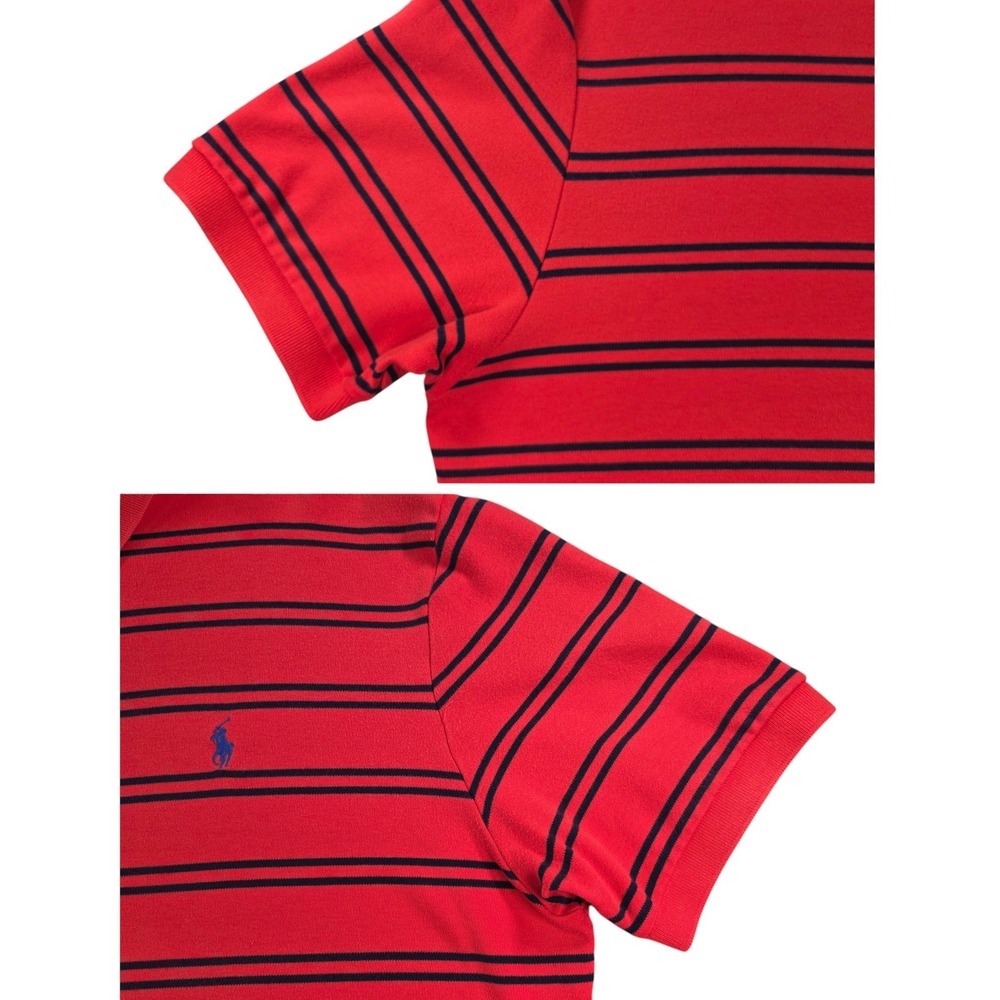 Polo Ralph Lauren Classic Preppy Striped Polo Shirt Mens XL Crimson Red Navy - Picture 4 of 9